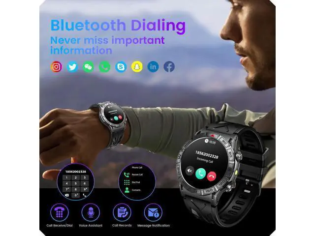 Alt view image 6 of 7 - Hitoor Smartwatch for IOS Android Phone Watch: Smart Watch Answer/Make Call with Heart Rate Blood Pressure Pedometer Compass Barometer Sport Fitness Tracker 1.43" AMOLED Waterproof Outdoor Men's Watch
