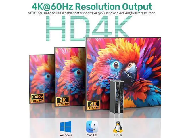Alt view image 5 of 7 - Hitoor USB-C + HDMI KVM Switch 2 in 1 Out with 3 USB A+1 USB C 3.0 Ports, 4K@60Hz Aluminum HDMI KVM Switch for 1 Laptop & 1 Desktop Share 1 Monitor Keyboard Mouse Printer, with USB Cables/Controller