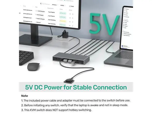 Alt view image 7 of 7 - Hitoor USB-C + HDMI KVM Switch 2 in 1 Out with 3 USB A+1 USB C 3.0 Ports, 4K@60Hz Aluminum HDMI KVM Switch for 1 Laptop & 1 Desktop Share 1 Monitor Keyboard Mouse Printer, with USB Cables/Controller