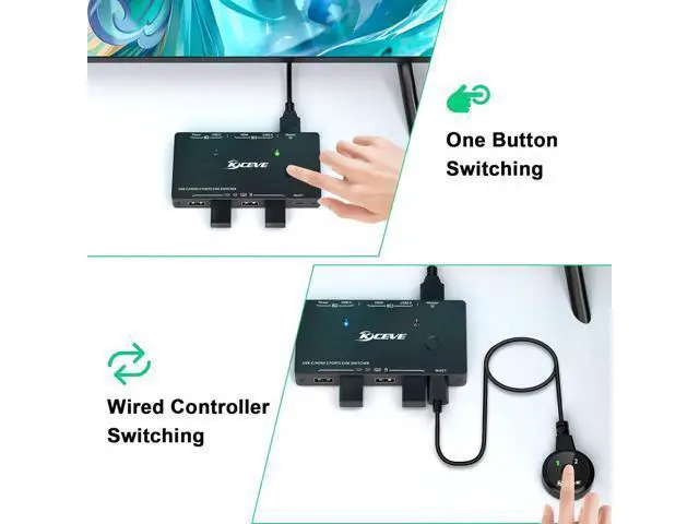 Alt view image 5 of 7 - USB Type-C + HDMI KVM Switch 4K@60Hz, USB C KVM Switch for 2 Computers Share 1 Monitor and 4 USB Devices, Compatible with Thunderbolt 3, with 100 W Power Delivery, Wired Remote and 3 Cables Included