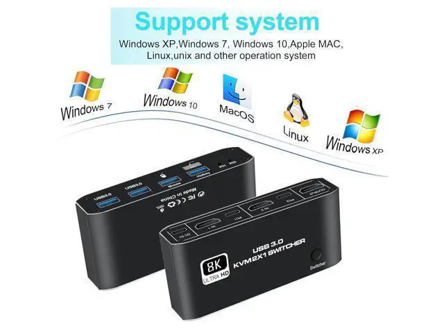 Alt view image 4 of 7 - Hitoor 2 Port HDMI KVM Switch, HDMI USB KVM Switch 2x1 HDMI2.1 Ports + 4x USB3.0 Ports, Share 2 Computers One Monitor Switch, Supports 8K@60Hz,4K@120Hz,YUV 4:4:4, HDCP 2.3, HDR 10, Hotkey, Darkish