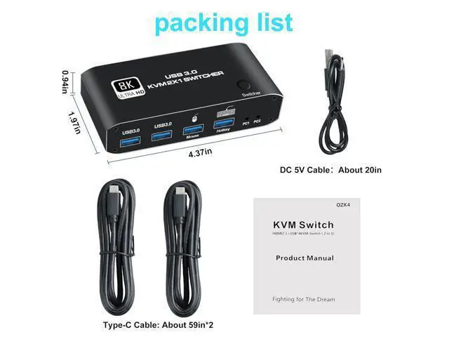 Alt view image 7 of 7 - Hitoor 2 Port HDMI KVM Switch, HDMI USB KVM Switch 2x1 HDMI2.1 Ports + 4x USB3.0 Ports, Share 2 Computers One Monitor Switch, Supports 8K@60Hz,4K@120Hz,YUV 4:4:4, HDCP 2.3, HDR 10, Hotkey, Darkish