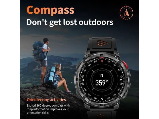 Alt view image 3 of 7 - Hitoor Mens Smart Watch for iPhone & Android Phones, Military Sport Smart Watches for Men Fitness Tracker Watch with Flashlight/Compass/Waterproof/100 Days Battery/Heart Rate/Sleep/100+ Sport Modes
