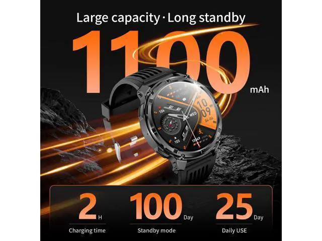 Alt view image 2 of 7 - Hitoor Mens Smart Watch for iPhone & Android Phones, Military Sport Smart Watches for Men Fitness Tracker Watch with Flashlight/Compass/Waterproof/100 Days Battery/Heart Rate/Sleep/100+ Sport Modes