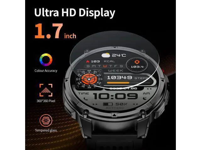 Alt view image 7 of 7 - Hitoor Mens Smart Watch for iPhone & Android Phones, Military Sport Smart Watches for Men Fitness Tracker Watch with Flashlight/Compass/Waterproof/100 Days Battery/Heart Rate/Sleep/100+ Sport Modes