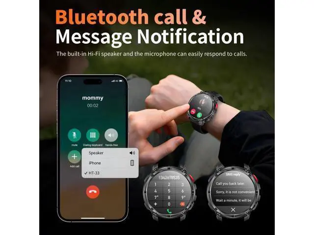 Alt view image 5 of 7 - Hitoor Mens Smart Watch for iPhone & Android Phones, Military Sport Smart Watches for Men Fitness Tracker Watch with Flashlight/Compass/Waterproof/100 Days Battery/Heart Rate/Sleep/100+ Sport Modes