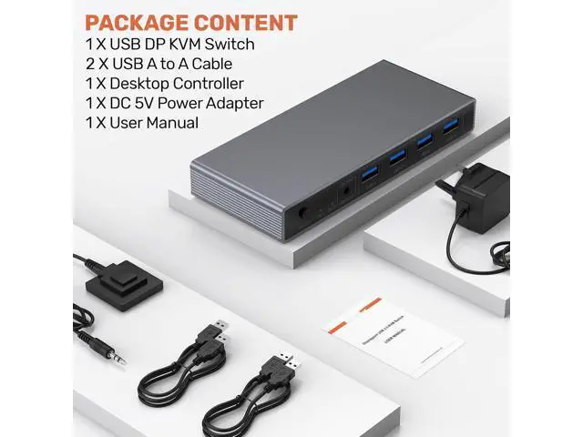 Alt view image 7 of 7 - Hitoor DP 1.4 KVM SwitchTwo Computers Sharing One Monitor,Two Mode Switching,8K 60Hz Ultra HD, Displayport KVM Switch with 4 USB A 5Gbps for Keyboards,Mouse, with Desktop Controller & DC 5V Adapter