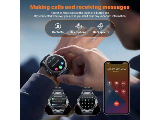 Alt view image 3 of 7 - Hitoor Smart Watches for Men, Bluetooth Smart Watch Answer/Make Calls, 1.43" AMOLED Fitness Watch with Blood Pressure/Heart Rate/SpO2 Monitor, 100+ Sports Modes, Compatible with iPhone Android