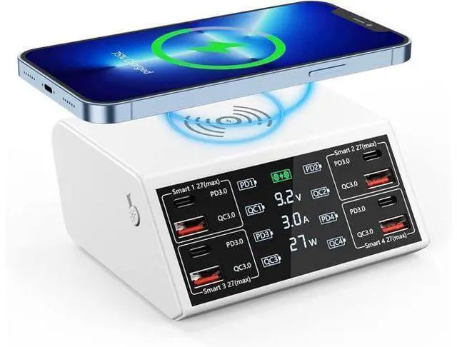 Main image of Hitoor 100W 8-Port Type C PD & USB Charging Station for Multiple Devices with 4 USB QC 3.0 + 4 USB C PD Ports, Wireless Charger, Multi Port USB PD Fast Charging Hub for i-Phone, Android Cellphones..