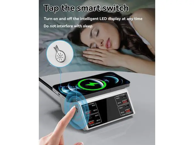 Alt view image 6 of 7 - Hitoor 100W 8-Port Type C PD & USB Charging Station for Multiple Devices with 4 USB QC 3.0 + 4 USB C PD Ports, Wireless Charger, Multi Port USB PD Fast Charging Hub for i-Phone, Android Cellphones..