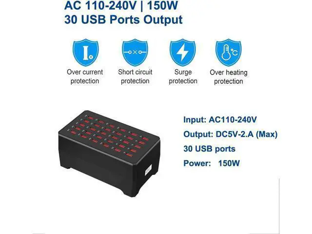 Alt view image 2 of 7 - Hitoor USB Charger Station, 30-Port USB 150W/30A Multiple USB Charging Station, Multi Ports USB Charger Station for Smartphones, Tablets, and Other USB Devices giyqxHw