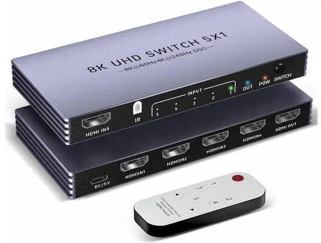 Main image of Hitoor 8K HDMI Splitter 4K 240Hz HDMI Switch 5 in 1 Out - 5 Port HDMI Switcher with Remote 8K@60Hz 4K@240Hz HDR10+ HDMI2.1 3D CEC HDR HDCP2.3, for PS5/4/3 Xbox DVD Player Nintendo Roku PC Fire Stick