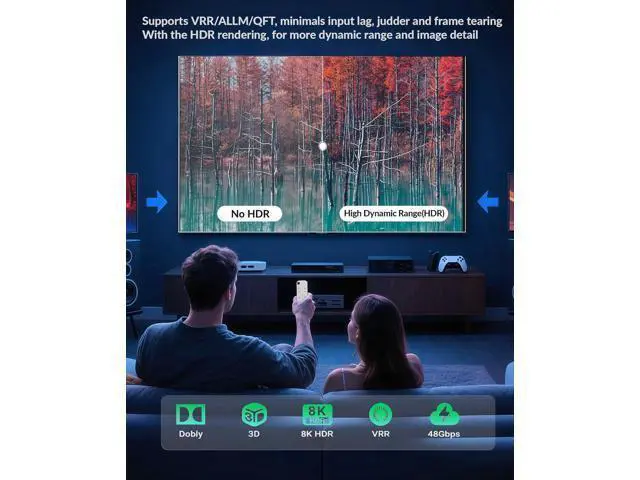 Alt view image 7 of 7 - Hitoor 8K HDMI Splitter 4K 240Hz HDMI Switch 5 in 1 Out - 5 Port HDMI Switcher with Remote 8K@60Hz 4K@240Hz HDR10+ HDMI2.1 3D CEC HDR HDCP2.3, for PS5/4/3 Xbox DVD Player Nintendo Roku PC Fire Stick