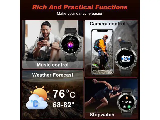 Alt view image 5 of 7 - Hitoor Smart Watch for Men Fitness Tracker, Bluetooth Waterproof Make Answer Call Digital Mens Watches Running Smartwatch for IOS Android Phones Compatible Step Pedometer Sleep Heart Rate Monitors