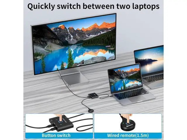 Alt view image 2 of 7 - Hitoor USB C Switch,Bi-Directional USB C Switcher 2 Computers, USB Type C KVM Switch 8K@60Hz 4K@120Hz Video/10Gbps Data Transfer/100W Charging, Compatible with Thunderbolt Device,USB-C Cables Included