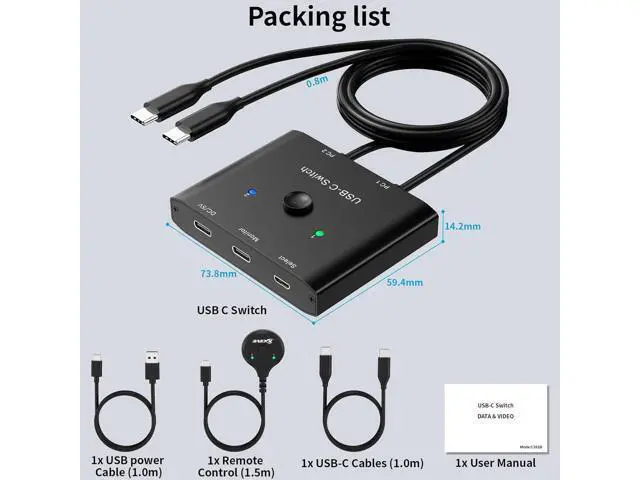 Alt view image 7 of 7 - Hitoor USB C Switch,Bi-Directional USB C Switcher 2 Computers, USB Type C KVM Switch 8K@60Hz 4K@120Hz Video/10Gbps Data Transfer/100W Charging, Compatible with Thunderbolt Device,USB-C Cables Included
