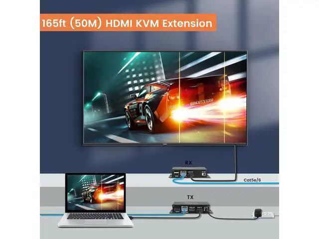 Alt view image 4 of 7 - Hitoor 164FT / 50M HDMI KVM USB Extender Over Cat 5e/6/7 Cable, 1080P HDMI Ethernet Extender Balun Transmitter Receiver with Loop Out Function - USB Keyboard Mouse, Single POC Power Supply giyqxHw