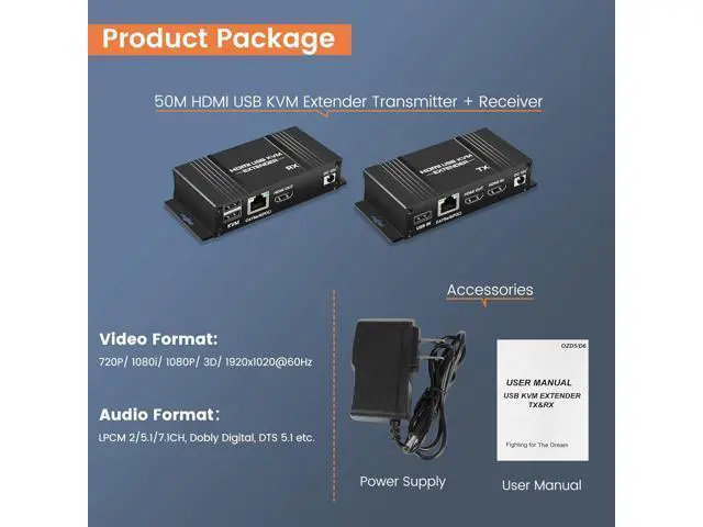 Alt view image 7 of 7 - Hitoor 164FT / 50M HDMI KVM USB Extender Over Cat 5e/6/7 Cable, 1080P HDMI Ethernet Extender Balun Transmitter Receiver with Loop Out Function - USB Keyboard Mouse, Single POC Power Supply giyqxHw