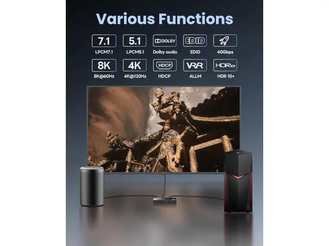 Alt view image 4 of 7 - Hitoor 8K@60Hz 4K@120Hz HDMI 2.1 Audio Extractor Splitter with HDMI 7.1CH+Optical SPDIF/Coaxial 5.1CH+3.5mm Jack Audio Out, HDMI Audio Converter Support HDCP 2.3 VRR Compatible with Do-bb-ly Soundbar