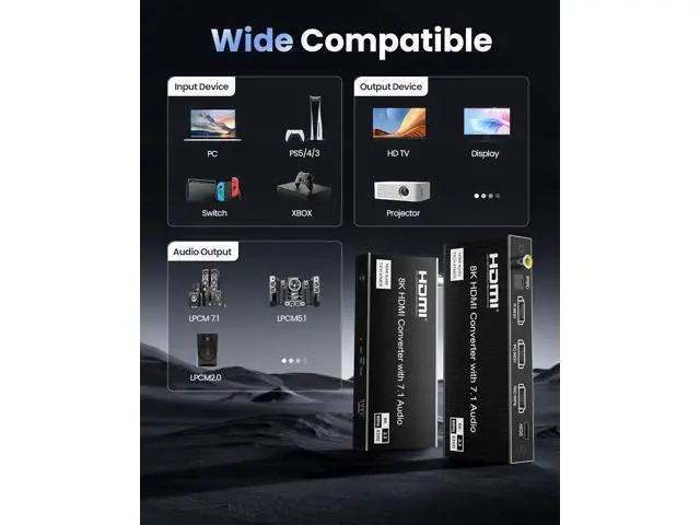 Alt view image 6 of 7 - Hitoor 8K@60Hz 4K@120Hz HDMI 2.1 Audio Extractor Splitter with HDMI 7.1CH+Optical SPDIF/Coaxial 5.1CH+3.5mm Jack Audio Out, HDMI Audio Converter Support HDCP 2.3 VRR Compatible with Do-bb-ly Soundbar