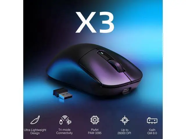 Alt view image 2 of 7 - Hitoor Wireless Gaming Mouse, 49g Ergonomic Computer Mouse, Triple Modes PAW3395 26K DPI Optical Sensor, 200h Battery Life, Programmable Buttons, Gaming Accessories for PC/Laptop/Mac (Black)