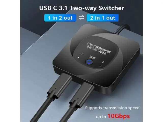 Alt view image 2 of 7 - Hitoor USB C Switch, 8K@60Hz USB C Switch Bi-Directional 2 in 1 Out or 1 in 2 Out,Type C Switch Selector with Power Indicator for PCs, Support USB 3.1 Gen 2 10Gbps Data Transmission, 100W Charging