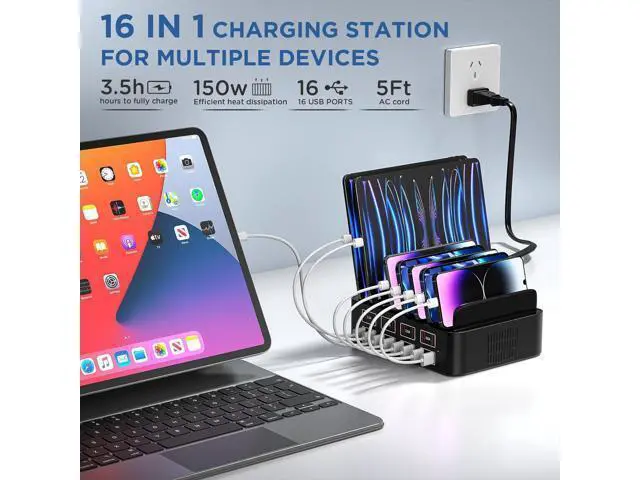 Alt view image 2 of 7 - Hitoor 150W USB Charging Station for Multiple Device, 16 Ports USB Multi Charger Station with Fast Charging, Cellphone Charging Station for A-p-p-l-e Devices Fire Tablets i-P-hone Android Smartphones