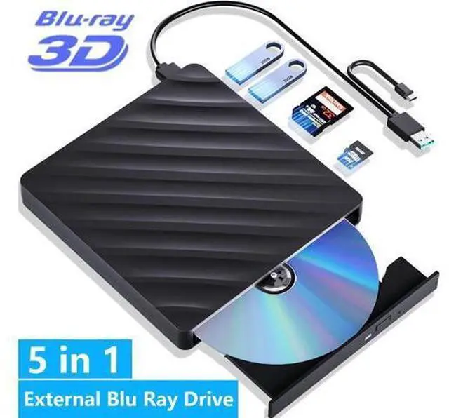 Main image of Hitoor External Blu Ray Drive, 5 in 1 Portable Blu Ray Player with USB 3.0 Type-C, CD DVD Burner 3D Blu Ray with SD/TF Port, External Blu-Ray CD DVD Drive Compatible with Windows Mac Laptop Desktop PC