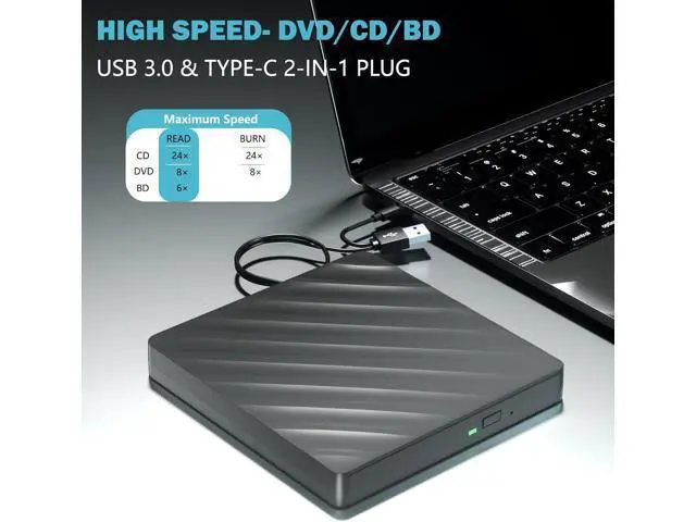 Alt view image 2 of 7 - Hitoor External Blu Ray Drive, 5 in 1 Portable Blu Ray Player with USB 3.0 Type-C, CD DVD Burner 3D Blu Ray with SD/TF Port, External Blu-Ray CD DVD Drive Compatible with Windows Mac Laptop Desktop PC