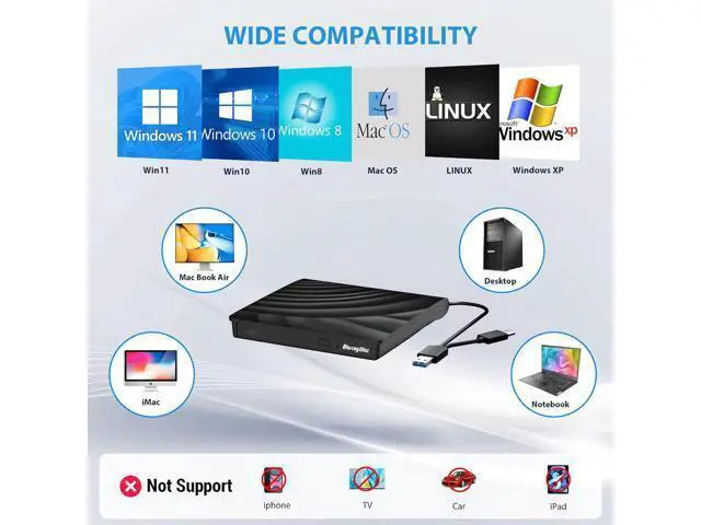 Alt view image 5 of 7 - External Blu Ray CD DVD Drive, USB 3.0 Type-C Portable 3D Bluray CD DVD Reader Slim Optical Bluray DVD Drive for Mac-Book Laptop Desktop PC Laptop Compatible with Mac OS Windows XP/7/8/10/11