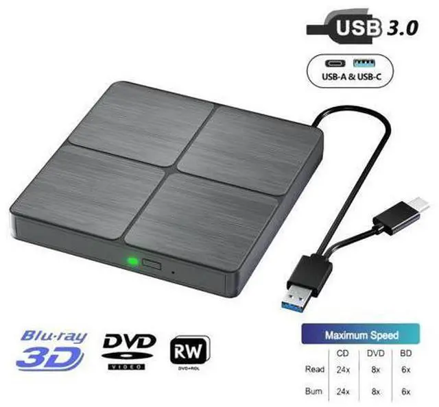 Main image of Hitoor External Blu Ray Drive, USB 3.0 Type-C 3D Bluray CD DVD BD Reader Player Slim Optical Bluray CD/DVD Burner for MacBook Laptop Desktop PC Compatible with Mac OS Windows XP/7/8/10/11