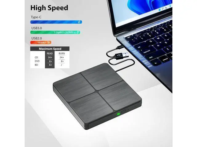 Alt view image 3 of 7 - Hitoor External Blu Ray Drive, USB 3.0 Type-C 3D Bluray CD DVD BD Reader Player Slim Optical Bluray CD/DVD Burner for MacBook Laptop Desktop PC Compatible with Mac OS Windows XP/7/8/10/11
