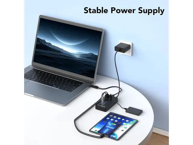 Alt view image 4 of 7 - Hitoor Powered USB 3.0 Hub, 14 Ports Powered USB 3.0 Splitter Hub with 4 Smart Charging Ports, 10 USB A Ports, Individual On/Off Switches, 12V-24V Power Adapter, USB 3.0 5Gbps High Speed Transfer, USB
