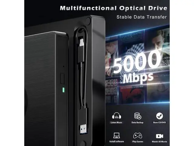 Alt view image 3 of 7 - Hitoor External Blu Ray Drive, BD Player with Read/Write Capability Portable Blu-ray Player with USB 3.0 and Type-C CD/DVD Burner 3D Blu-ray Drive Compatible with Win10 and Mac OS,Drive Blu Ray Player