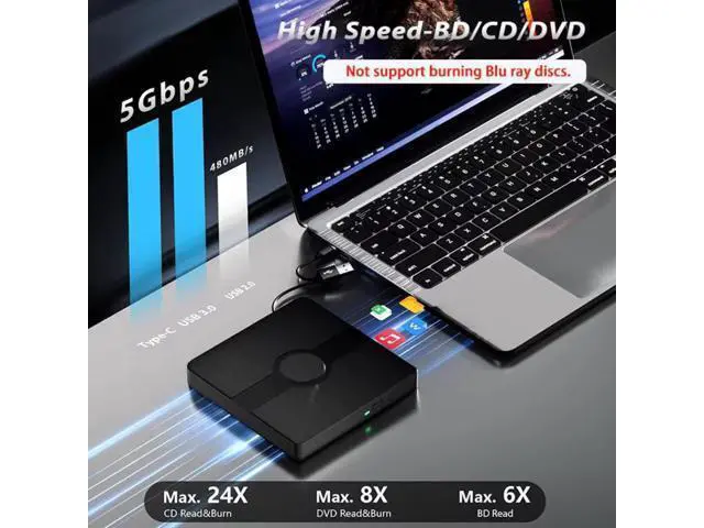 Alt view image 2 of 7 - Hitoor External Blu Ray Drive, BD Player with Read/Write Capability Portable Blu-ray Player with USB 3.0 and Type-C CD/DVD Burner 3D Blu-ray Drive Compatible with Win10 and Mac OS,Drive Blu Ray Player