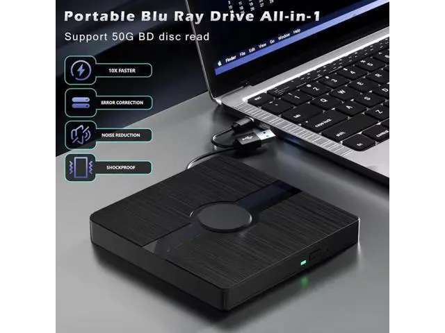 Alt view image 6 of 7 - Hitoor External Blu Ray Drive, BD Player with Read/Write Capability Portable Blu-ray Player with USB 3.0 and Type-C CD/DVD Burner 3D Blu-ray Drive Compatible with Win10 and Mac OS,Drive Blu Ray Player