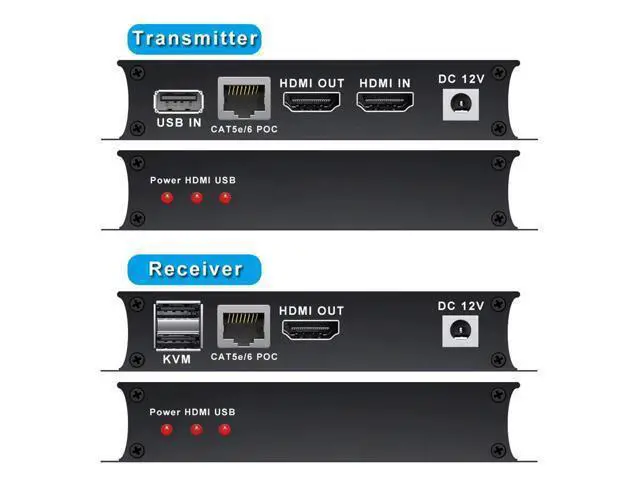 Alt view image 6 of 7 - 60M HDMI KVM USB Extender Over IP Over Ethernet 1080p HD Video Over Cat5e Cat6 Ethernet Cable 60M (196ft) for Mouse and Keyboard Control Remote Signals (Black)