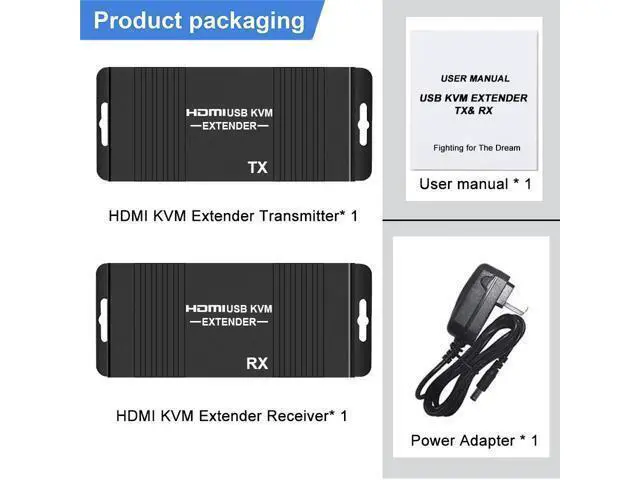 Alt view image 7 of 7 - 60M HDMI KVM USB Extender Over IP Over Ethernet 1080p HD Video Over Cat5e Cat6 Ethernet Cable 60M (196ft) for Mouse and Keyboard Control Remote Signals (Black)
