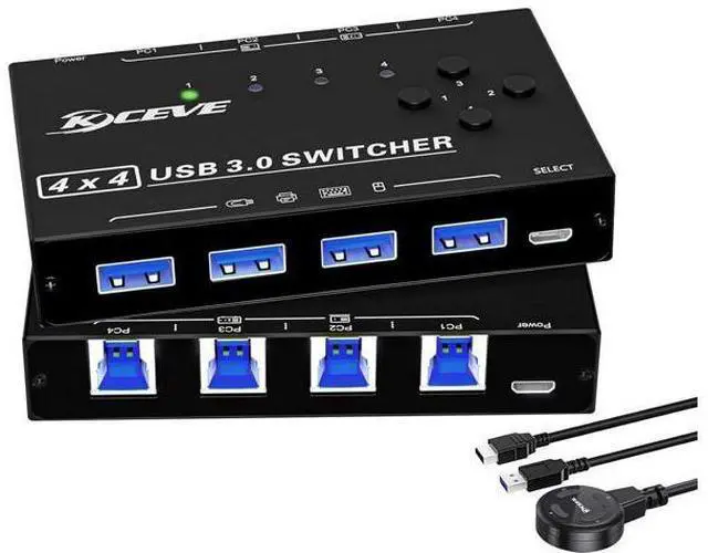 Main image of Hitoor USB 3.0 Switch, 4 Port USB Switcher 4 Computers Share 4 USB Devices, for Printer Scanner Keyboard Mouse Switch, USB-B USB 3.0 Switch with Wired Control and Standard USB-B Cables