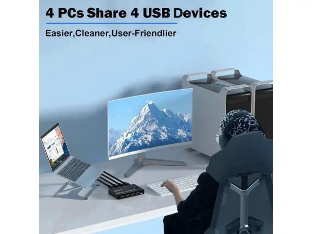 Alt view image 2 of 7 - Hitoor USB 3.0 Switch, 4 Port USB Switcher 4 Computers Share 4 USB Devices, for Printer Scanner Keyboard Mouse Switch, USB-B USB 3.0 Switch with Wired Control and Standard USB-B Cables