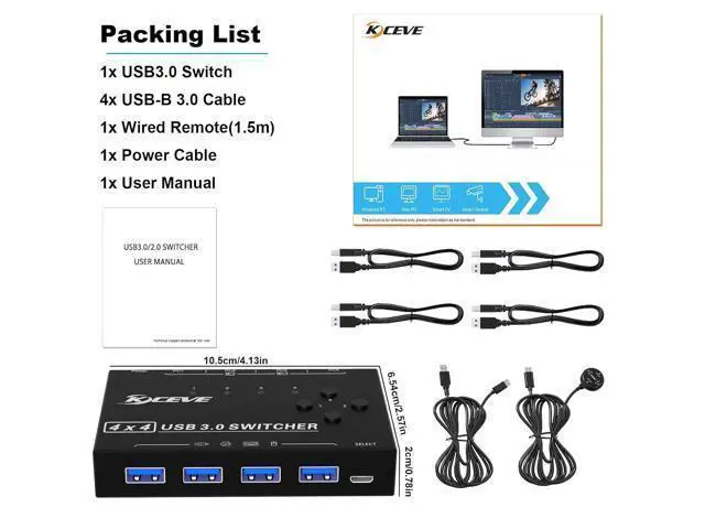 Alt view image 7 of 7 - Hitoor USB 3.0 Switch, 4 Port USB Switcher 4 Computers Share 4 USB Devices, for Printer Scanner Keyboard Mouse Switch, USB-B USB 3.0 Switch with Wired Control and Standard USB-B Cables