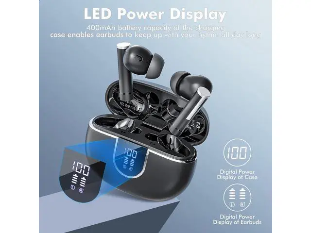 Alt view image 2 of 7 - True Wireless Earbuds Bluetooth Headphones 5.3, 50H Playtime Bluetooth Earbuds Built in Noise Cancellation Mic with LED Digital Display Charging Case, IPX7 Waterproof Ear Buds for IOS Android Phones