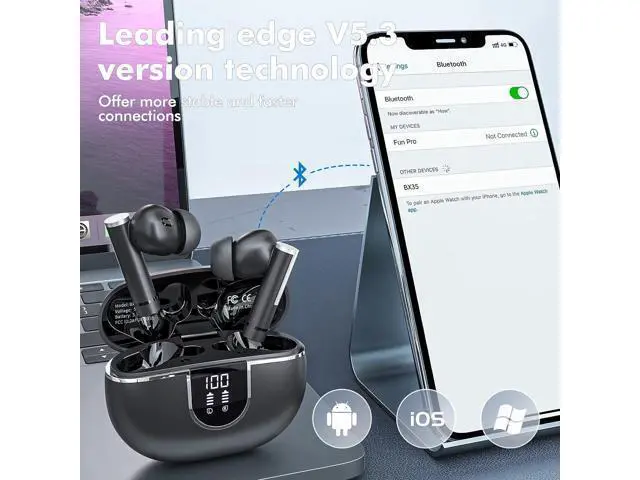 Alt view image 6 of 7 - True Wireless Earbuds Bluetooth Headphones 5.3, 50H Playtime Bluetooth Earbuds Built in Noise Cancellation Mic with LED Digital Display Charging Case, IPX7 Waterproof Ear Buds for IOS Android Phones