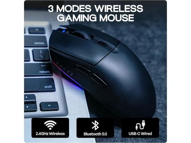 Alt view image 5 of 7 - AJ139 V2 MC Gaming Mouse with Charging Base, Adjustable 12,000 DPI, PAW3311 Sensor, 3 Modes Wireless Mouse, 500mAh Battery, 1000 Polling Rate, 66g Lightweight, Gaming Mice for Win/Mac (Black)