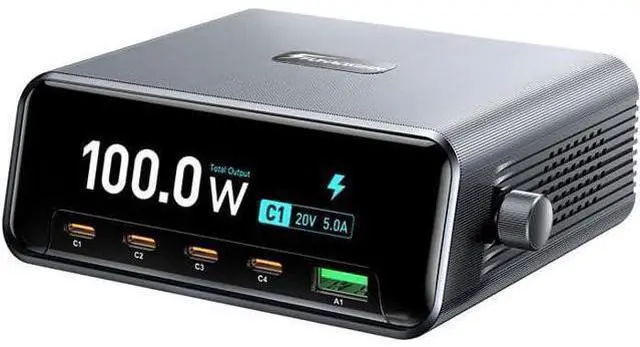 Main image of Hitoor Desktop Charging Station, 100W 5-Port GaN Fast USB C Charger with LCD Smart Display & Control Knob, Gaming Desk Charger for Multiple Devices, Compatible with MacBook, iPhone, iPad, Galaxy, Home