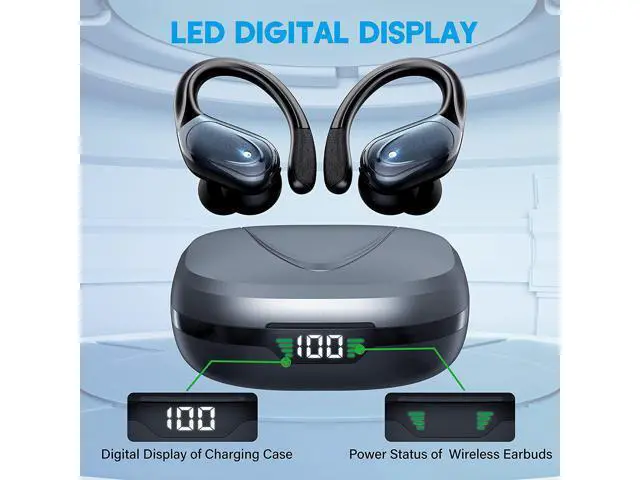 Alt view image 2 of 7 - Ture Wireless Earbuds, in Ear Bluetooth Headphones with Built-in Mic, 75Hrs Playtime Sport Earphones with Digital Display & CVC 8.0, IPX7 Waterproof Over-Ear Headphones for Workout Running Outdoor