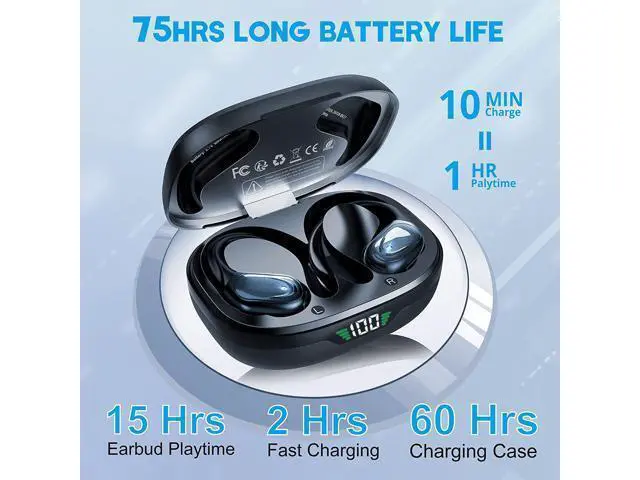 Alt view image 4 of 7 - Ture Wireless Earbuds, in Ear Bluetooth Headphones with Built-in Mic, 75Hrs Playtime Sport Earphones with Digital Display & CVC 8.0, IPX7 Waterproof Over-Ear Headphones for Workout Running Outdoor