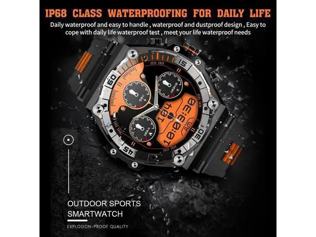 Alt view image 7 of 7 - 1.43 AMOLED Touch Screen Military Smart Watch for Answer Make Calls,700 mAh Tactical Fitness Tracker Sport Smartwatch with 100+ Workout Modes Heart Rate SpO2 Sleep Monitor for Android iOS (Orange)
