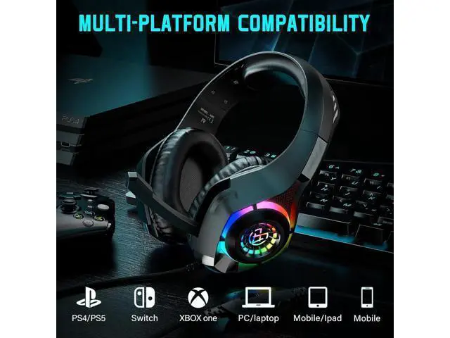 Alt view image 4 of 6 - Wired Gaming Headset for PS4 PS5 Switch Xbox One PC with RGB Light, Noise Canceling Mic, Surround Sound Gaming Headphones