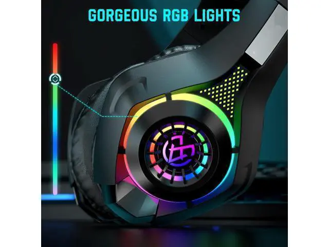 Alt view image 5 of 6 - Wired Gaming Headset for PS4 PS5 Switch Xbox One PC with RGB Light, Noise Canceling Mic, Surround Sound Gaming Headphones